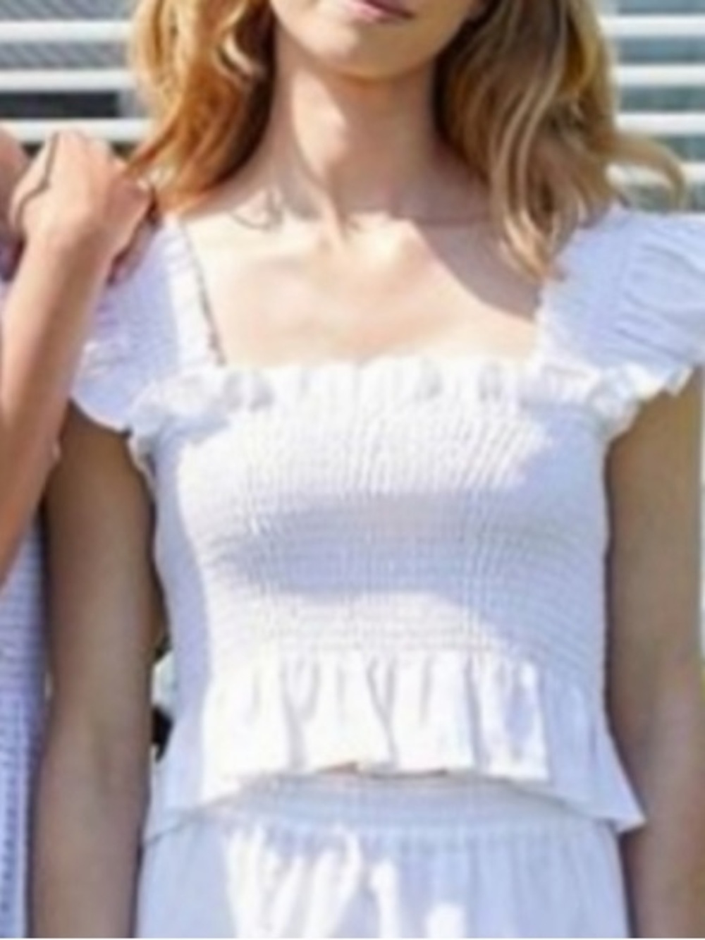 Hill House Home White Linen Smocked Ruffle Sleeve Top Size M